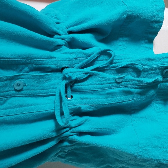 Chico's 100% Cotton Turquoise Drawstring Short Sleeve Top Size Large - Picture 3 of 13